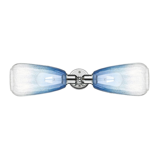 Innovations Brookhaven Almond 25in 2-Light Vanity Light | Industrial Polished Chrome and Sapphire Blue Glass | Bathroom Vanity | Model 900-2W-PC-G480-6SB