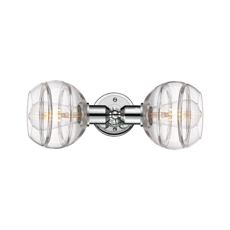 Innovations Rochester 15in 2-Light Vanity Light | Industrial Polished Chrome and Clear Glass | Bathroom Vanity | Model 900-2W-PC-G556-6CL