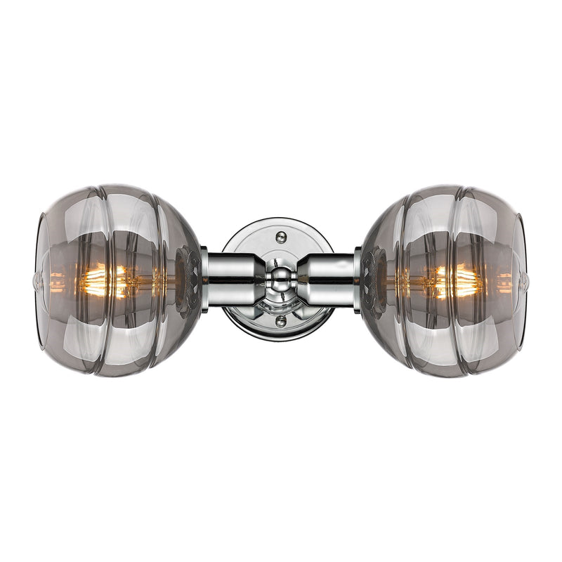 Innovations Rochester 15in 2-Light Linear Bath Vanity Light | Industrial Polished Chrome Steel and Light Smoke Glass | Bathroom | Model 900-2W-PC-G556-6SM