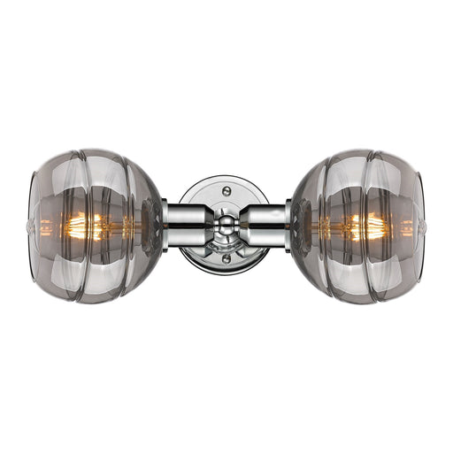 Innovations Rochester 15in 2-Light Linear Bath Vanity Light | Industrial Polished Chrome Steel and Light Smoke Glass | Bathroom | Model 900-2W-PC-G556-6SM