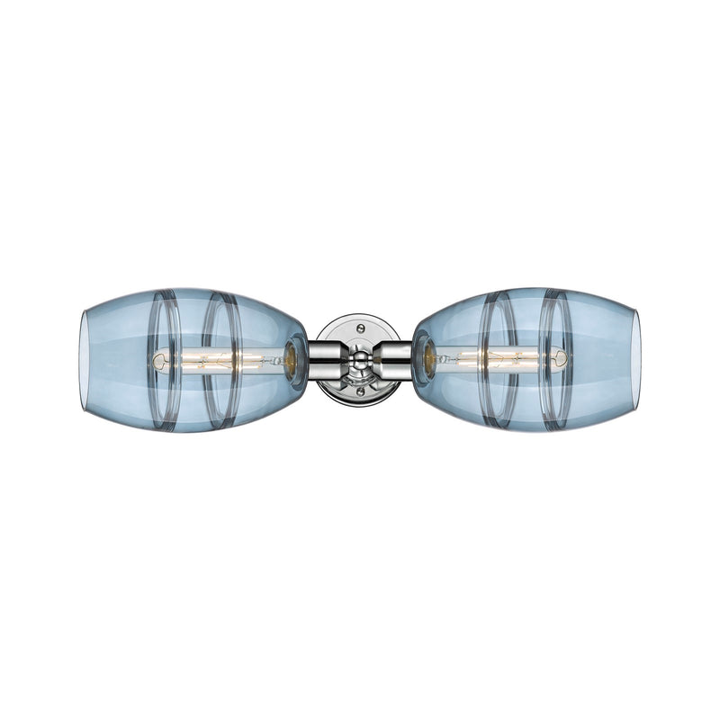 Innovations Vaz 23.75in 2-Light Linear Bath Vanity Light | Industrial Polished Chrome Steel and Blue Glass | Bathroom Vanity & | Model 900-2W-PC-G557-6BL