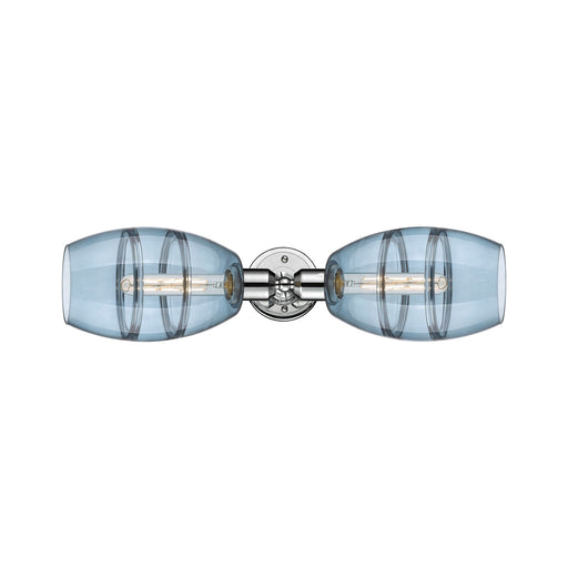 Innovations Vaz 23.75in 2-Light Linear Bath Vanity Light | Industrial Polished Chrome Steel and Blue Glass | Bathroom Vanity & | Model 900-2W-PC-G557-6BL
