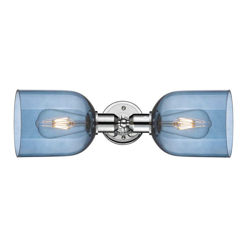 Innovations Bella 18in 2-Light Linear Bath Vanity | Industrial Polished Chrome and Blue Bell Glass | Bathroom Vanity & Powder | Model 900-2W-PC-G558-6BL