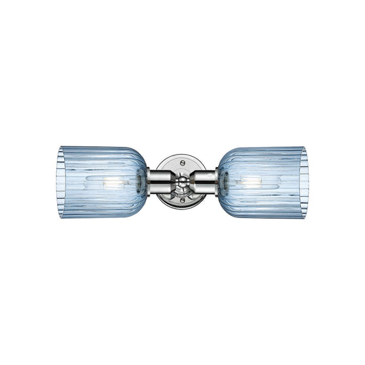 Innovations Bridal Veil 17in 2-Light Linear Bath Vanity | Industrial Polished Chrome and Princess Blue Ribbed Glass | Bathroom | Model 900-2W-PC-G559-5BL