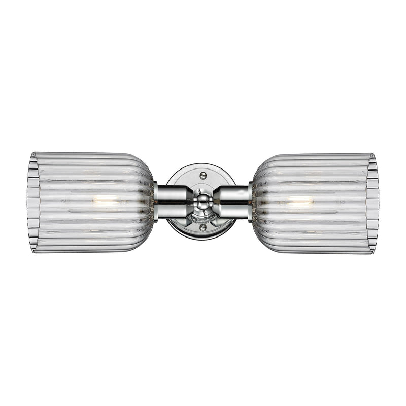 Innovations Bridal Veil 17in 2-Light Linear Bath Vanity Light | Industrial Polished Chrome and Light Smoke Ribbed Glass | Model 900-2W-PC-G559-5SM