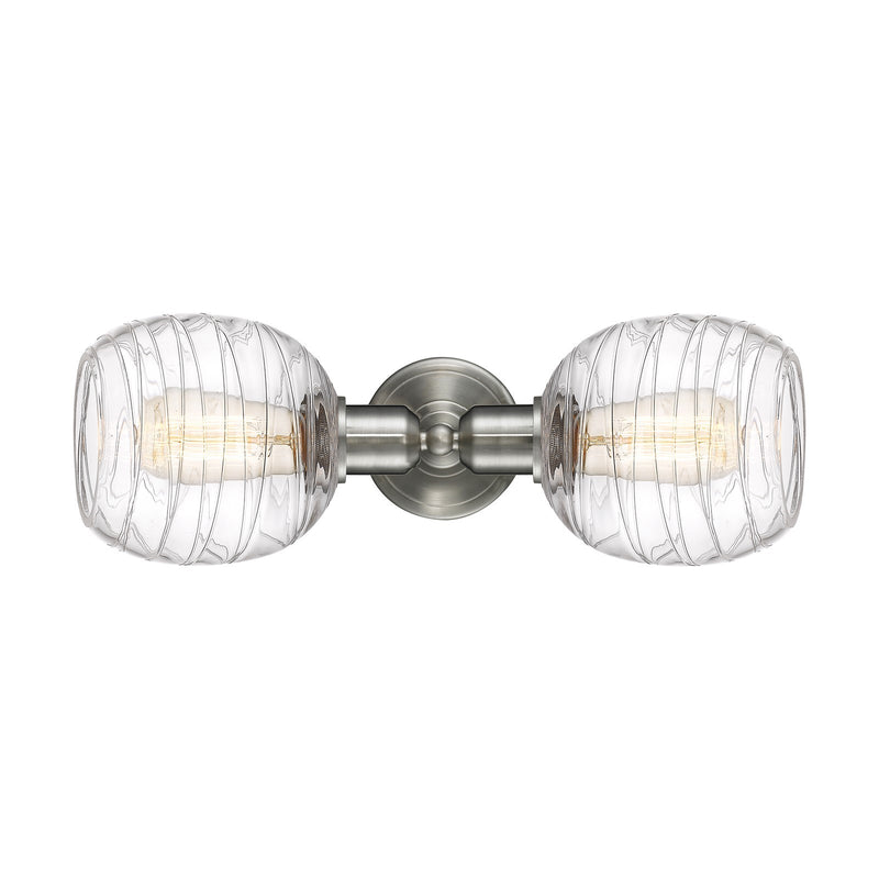 Innovations Belfast 17.25in 2-Light Linear Bath Vanity Light | Industrial Brushed Satin Nickel and Deco Swirl Glass | Bathroom | Model 900-2W-SN-G1013