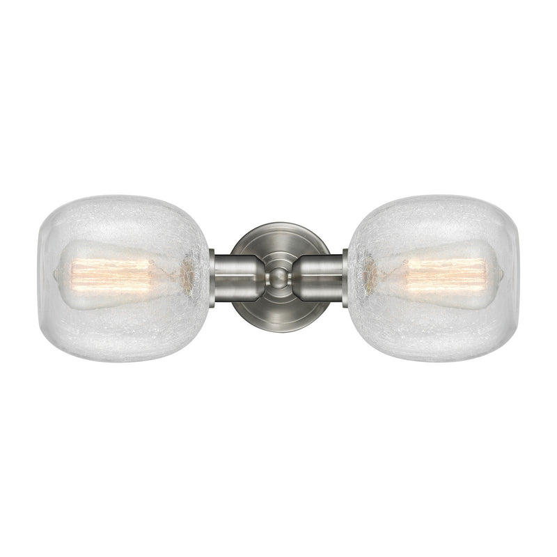 Innovations Belfast 17in 2-Light Linear Bath Vanity | Industrial Brushed Satin Nickel and Clear Crackle Glass | Bathroom Vanity & | Model 900-2W-SN-G105