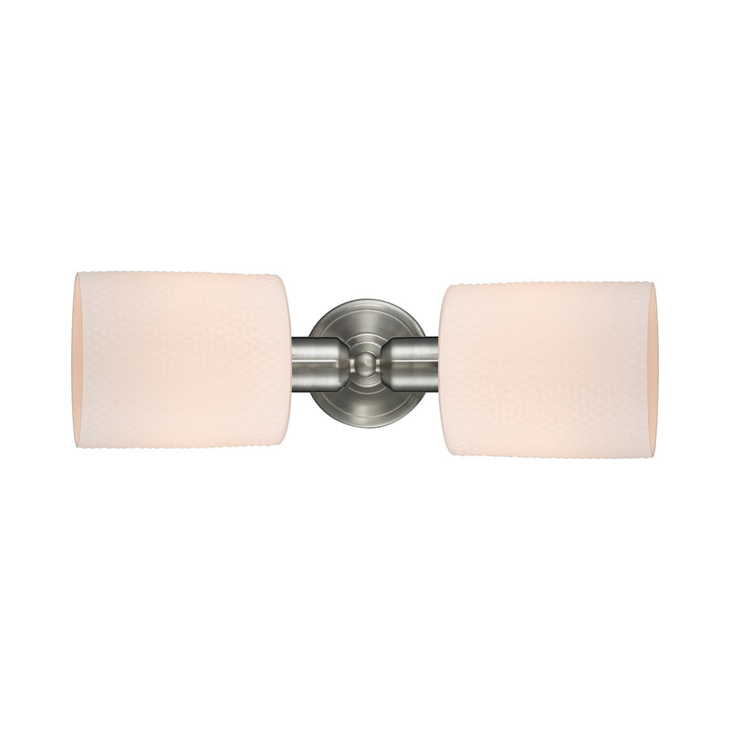 Innovations Cobbleskill 17in 2-Light Linear Bath Vanity | Industrial Brushed Satin Nickel and Matte White Glass | Bathroom Vanity & | Model 900-2W-SN-G111