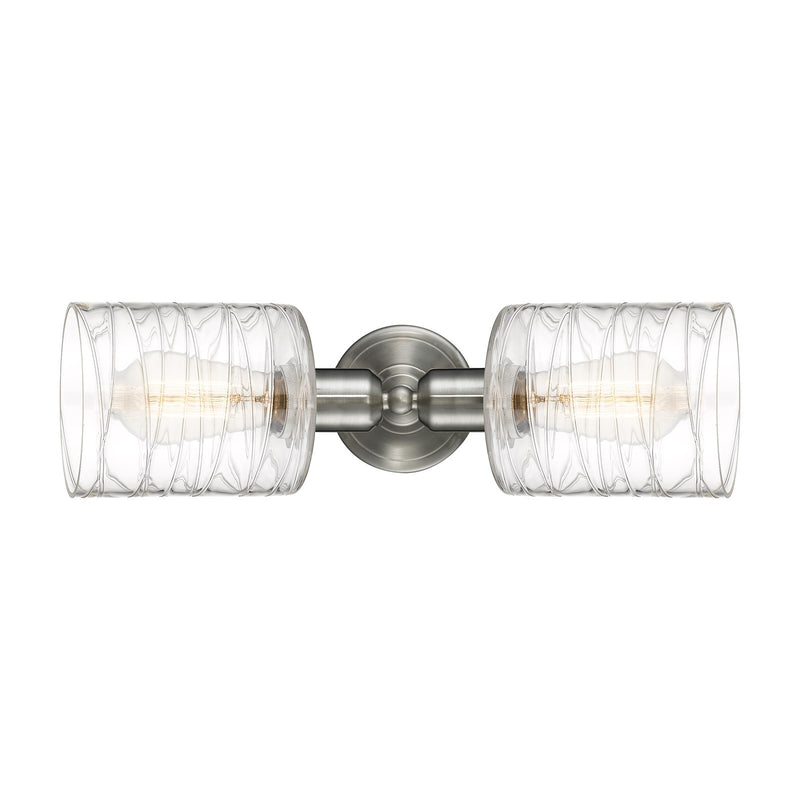 Innovations Cobbleskill 17in 2-Light Linear Bath Vanity | Industrial Brushed Satin Nickel and Deco Swirl Glass | Bathroom Vanity & | Model 900-2W-SN-G1113