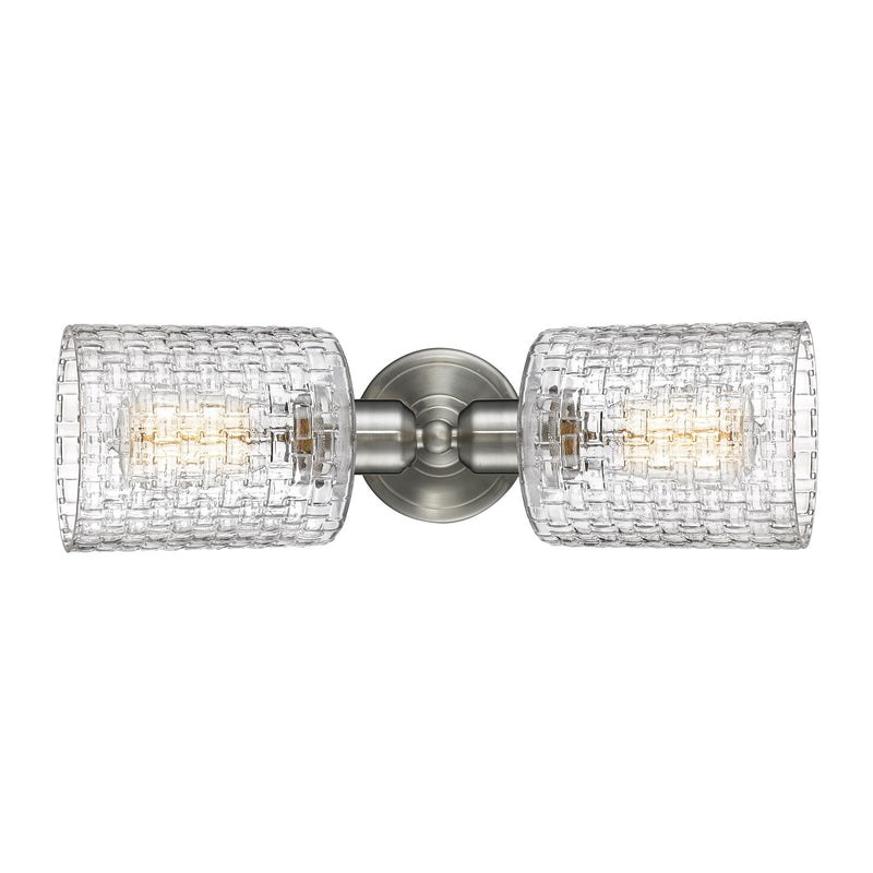 Innovations Cobbleskill 17in 2-Light Linear Vanity Light | Industrial Brushed Satin Nickel Steel and Clear Basket Weave Glass | Model 900-2W-SN-G112C-5CL