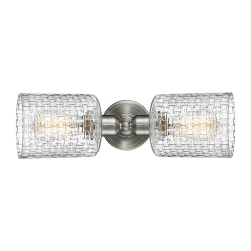 Innovations Cobbleskill 17in 2-Light Linear Vanity Light | Industrial Brushed Satin Nickel Steel and Clear Basket Weave Glass | Model 900-2W-SN-G112C-5CL