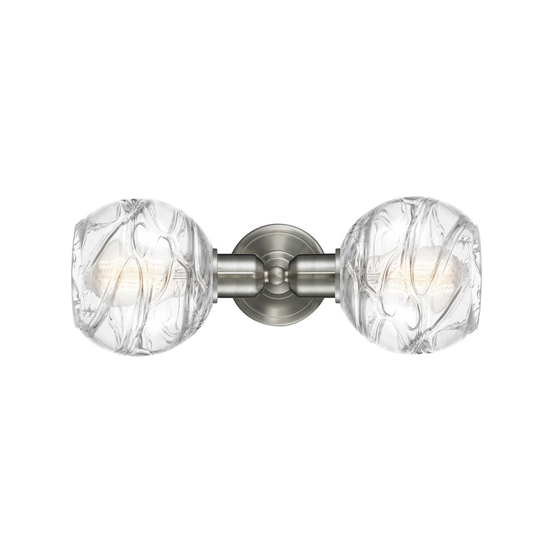 Innovations Athens Deco Swirl 16in 2-Light Linear Vanity Light | Industrial Brushed Satin Nickel Steel and Clear Deco Swirl | Model 900-2W-SN-G1213-6CL