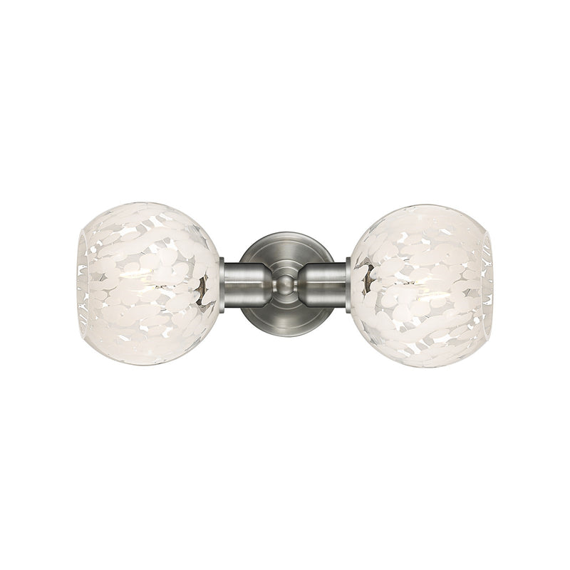 Innovations White Mouchette 15.25in 2-Light Linear Bath Vanity Light | Industrial Brushed Satin Nickel and White Mouchette | Model 900-2W-SN-G1216-6WM