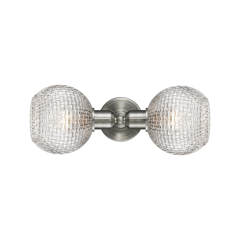 Innovations Athens 15.5in 2-Light Linear Bath Vanity | Industrial Brushed Satin Nickel and Clear Basket Weave Glass | Bathroom | Model 900-2W-SN-G122C-6CL