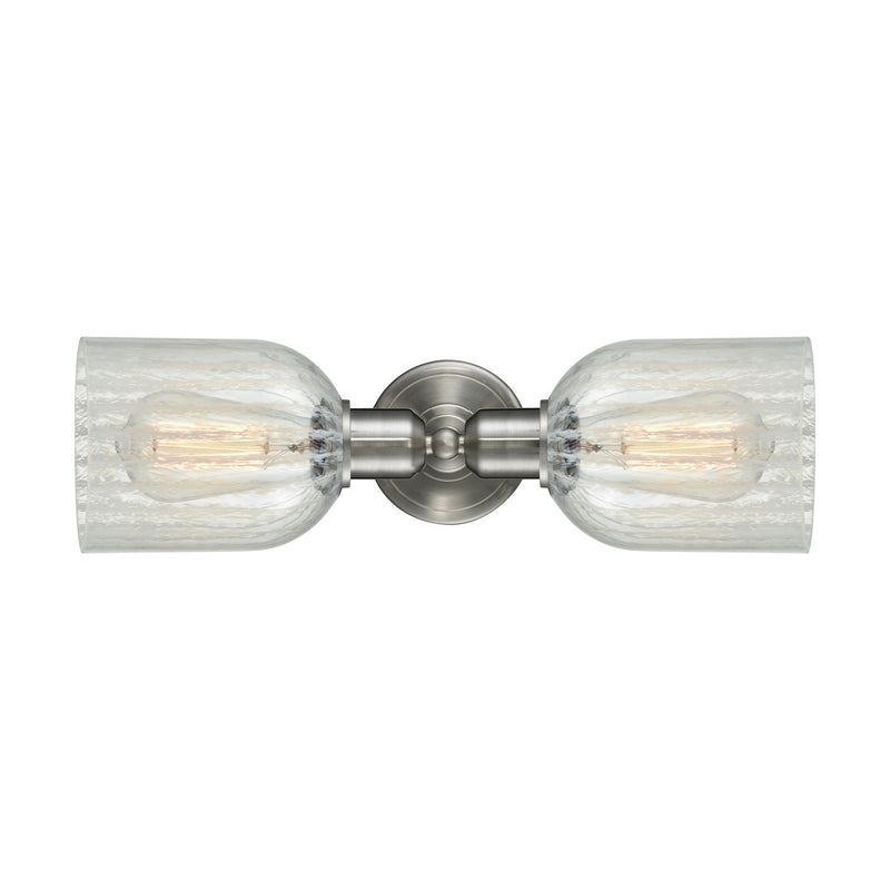 Innovations Caledonia 17.25in 2-Light Linear Bath Vanity Light | Industrial Brushed Satin Nickel and Mouchette Glass | Bathroom | Model 900-2W-SN-G2511