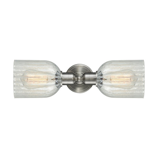 Innovations Caledonia 17.25in 2-Light Linear Bath Vanity Light | Industrial Brushed Satin Nickel and Mouchette Glass | Bathroom | Model 900-2W-SN-G2511