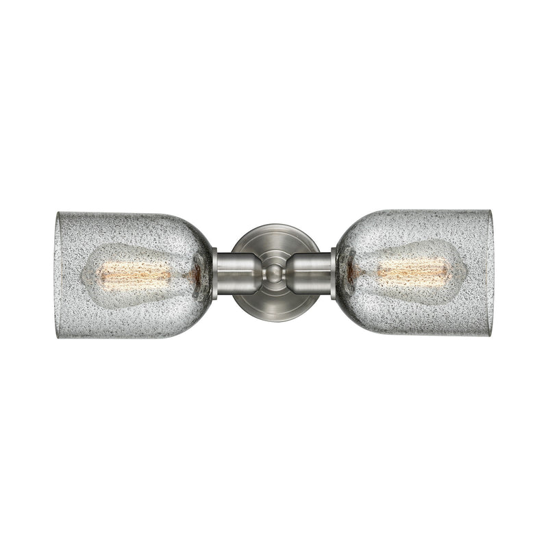 Innovations Caledonia 17.25in 2-Light Linear Bath Vanity Light | Industrial Brushed Satin Nickel and Charcoal Glass | Bathroom | Model 900-2W-SN-G257