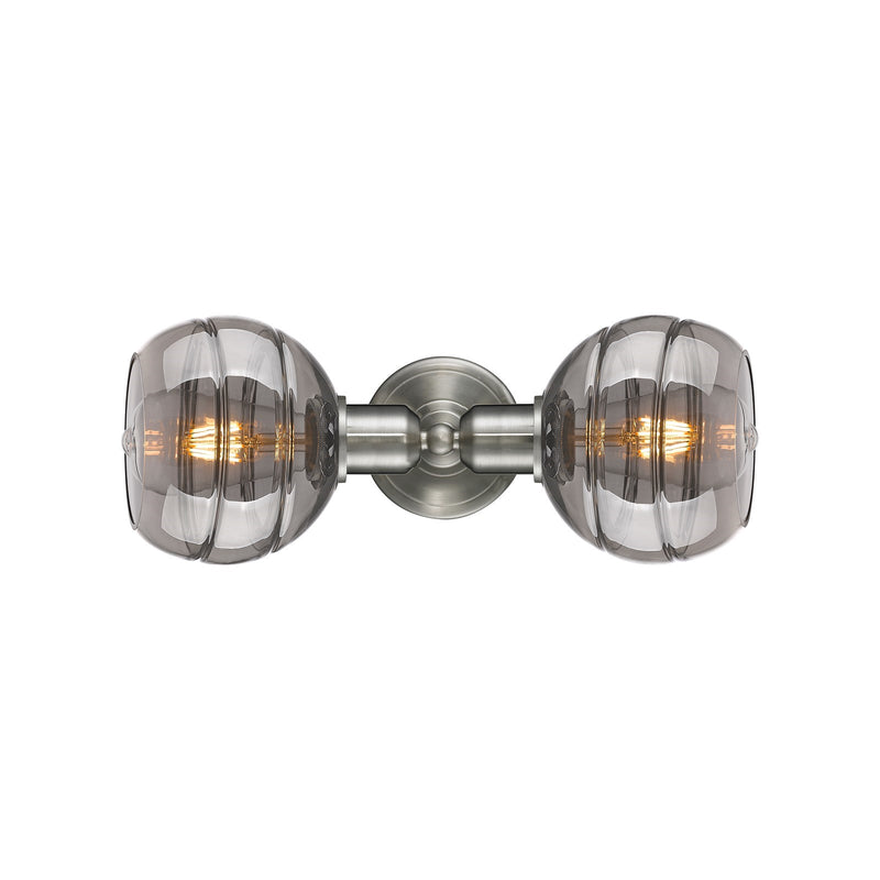 Innovations Rochester 15in 2-Light Linear Bath Vanity Light | Industrial Brushed Satin Nickel and Light Smoke Glass | Bathroom | Model 900-2W-SN-G556-6SM