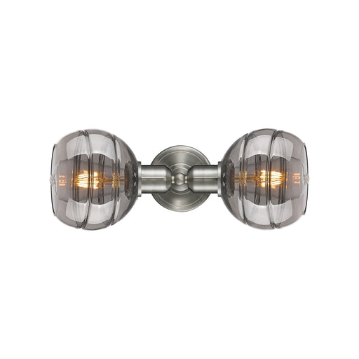 Innovations Rochester 15in 2-Light Linear Bath Vanity Light | Industrial Brushed Satin Nickel and Light Smoke Glass | Bathroom | Model 900-2W-SN-G556-6SM