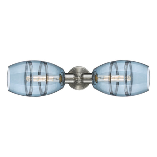 Innovations Vaz 24in 2-Light Linear Bath Vanity Light | Industrial Brushed Satin Nickel and Blue Glass | Bathroom Vanity & | Model 900-2W-SN-G557-6BL