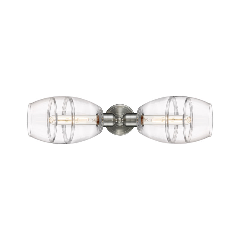 Innovations Vaz 24in 2-Light Linear Bath Vanity Light | Industrial Brushed Satin Nickel and Clear Glass | Bathroom Vanity & | Model 900-2W-SN-G557-6CL