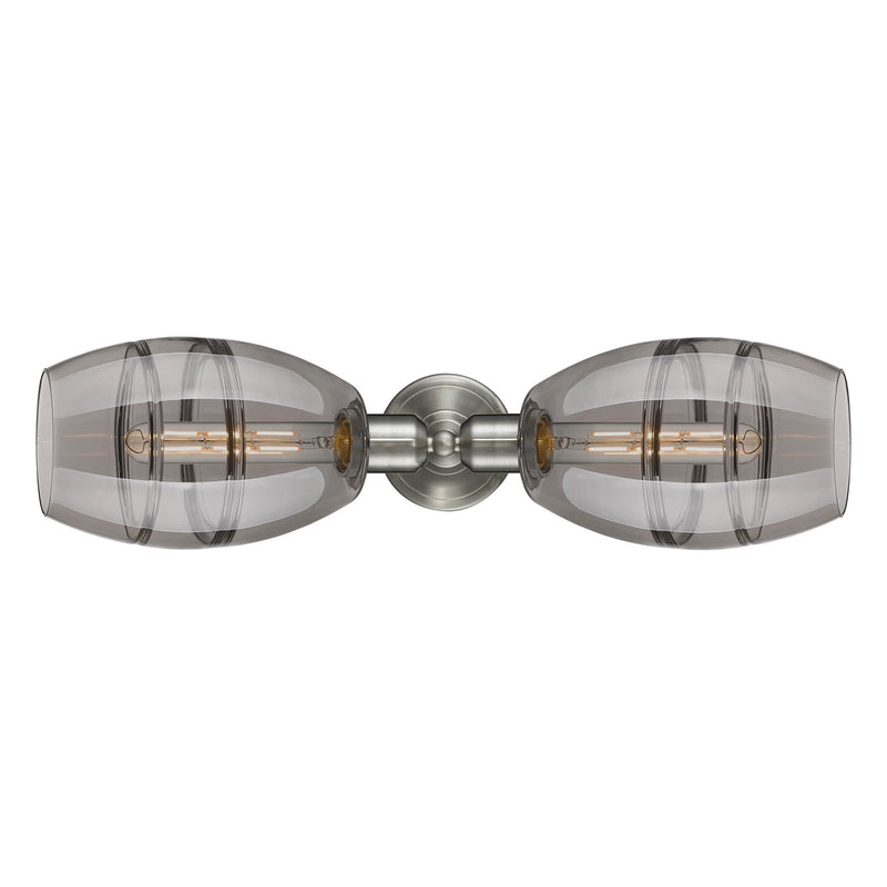 Innovations Vaz 24in 2-Light Linear Bath Vanity Light | Industrial Brushed Satin Nickel and Light Smoke Glass | Bathroom Vanity | Model 900-2W-SN-G557-6SM