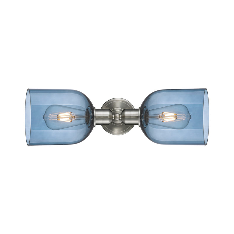 Innovations Bella 18in 2-Light Linear Bath Vanity Light | Industrial Brushed Satin Nickel and Blue Glass | Bathroom Vanity & | Model 900-2W-SN-G558-6BL