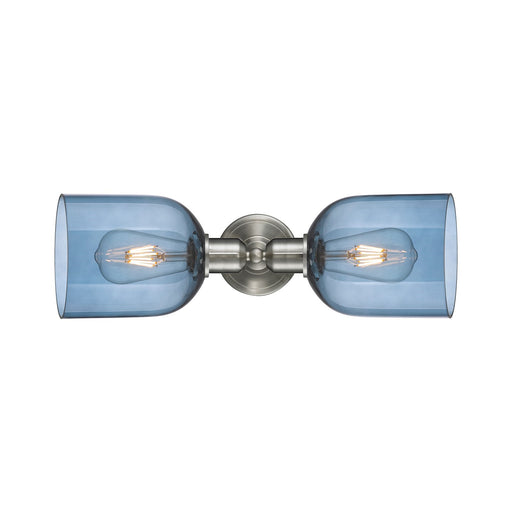 Innovations Bella 18in 2-Light Linear Bath Vanity Light | Industrial Brushed Satin Nickel and Blue Glass | Bathroom Vanity & | Model 900-2W-SN-G558-6BL