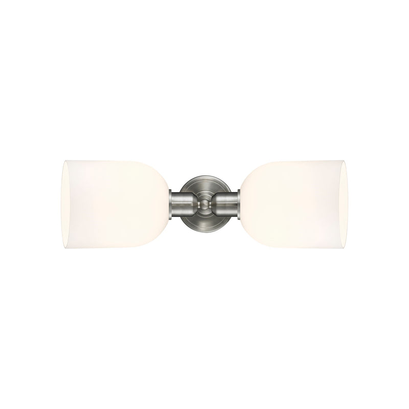 Innovations Bella 18in 2-Light Linear Bath Vanity Light | Industrial Brushed Satin Nickel and White Glass | Bathroom Vanity & | Model 900-2W-SN-G558-6GWH