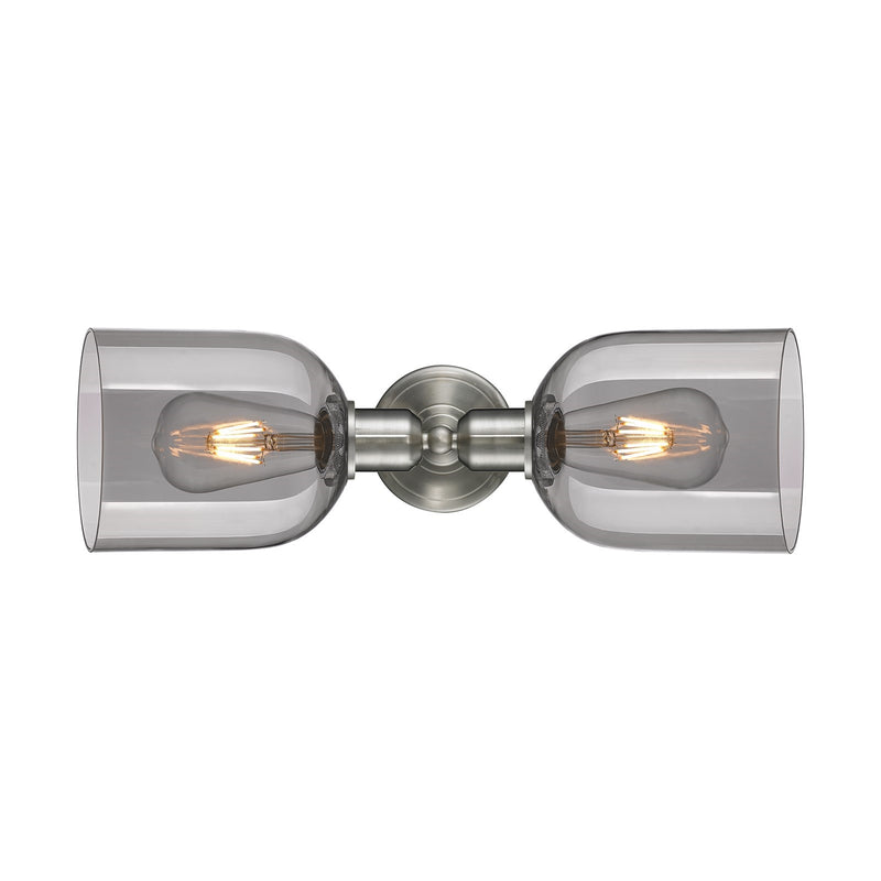 Innovations Bella 18in 2-Light Linear Bath Vanity Light | Industrial Brushed Satin Nickel and Light Smoke Glass | Bathroom | Model 900-2W-SN-G558-6SM