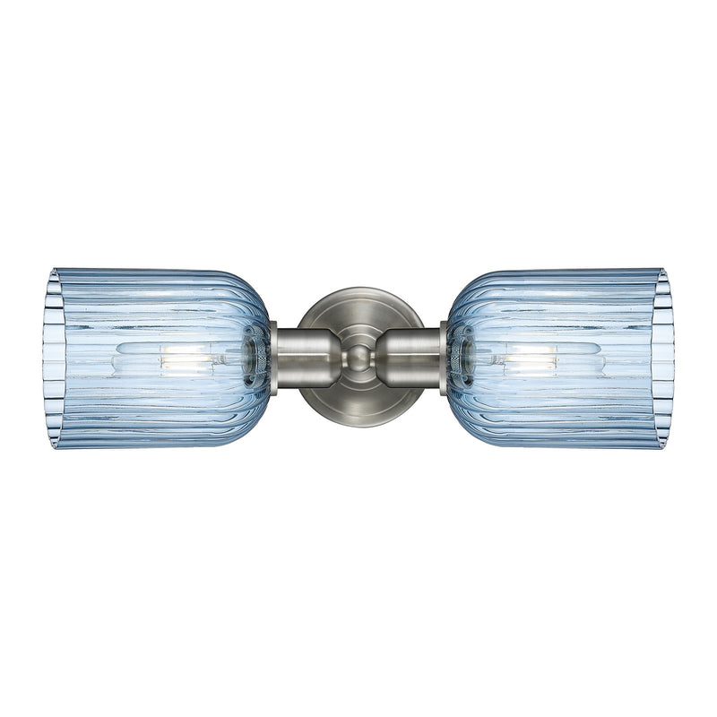 Innovations Bridal Veil 17in 2-Light Linear Bath Vanity Light | Industrial Brushed Satin Nickel and Princess Blue Glass | Model 900-2W-SN-G559-5BL