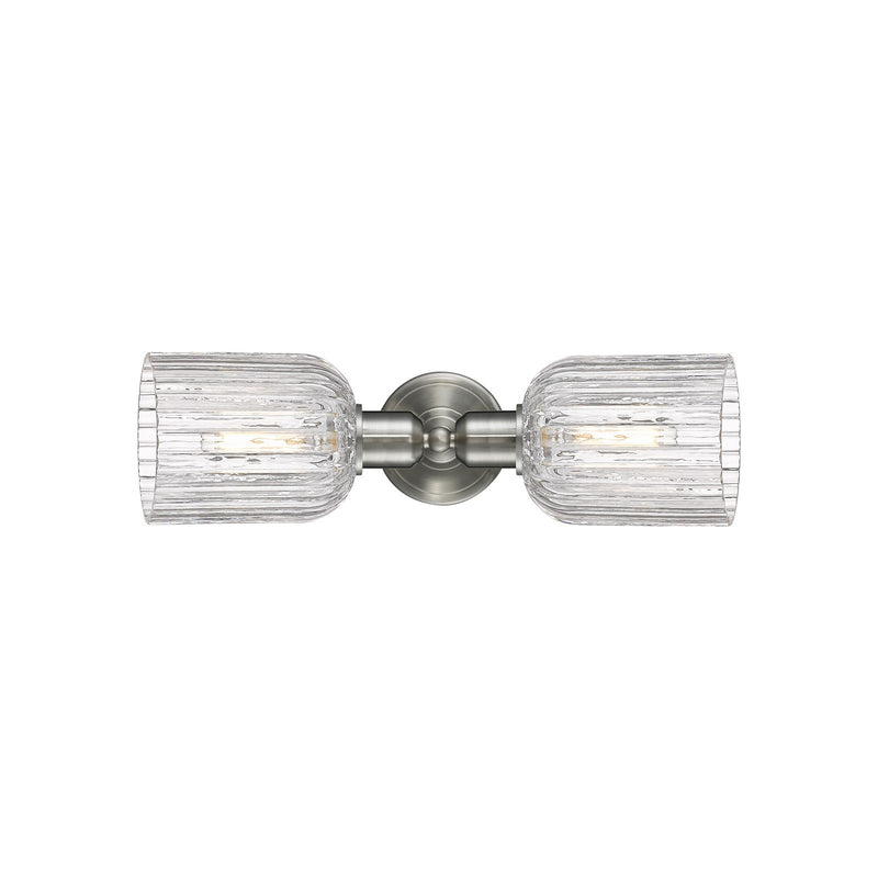 Innovations Bridal Veil 17in 2-Light Linear Bath Vanity Light | Industrial Brushed Satin Nickel and Clear Ribbed Glass | Model 900-2W-SN-G559-5CL