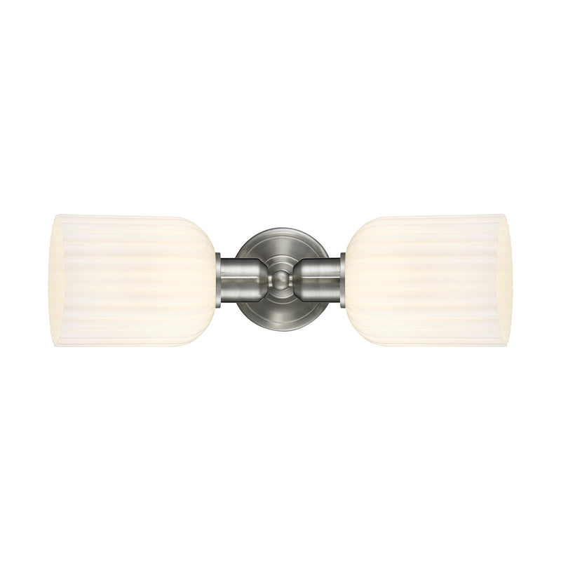 Innovations Bridal Veil 17in 2-Light Vanity Light | Industrial Brushed Satin Nickel and Gloss White Ribbed Glass | Bathroom | Model 900-2W-SN-G559-5GWH