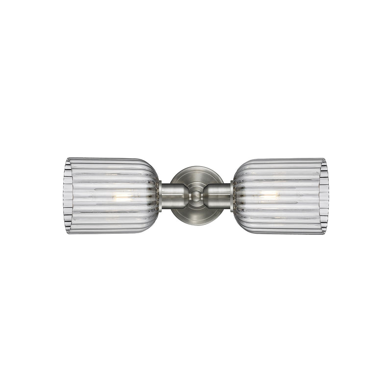 Innovations Bridal Veil 17in 2-Light Vanity Light | Industrial Brushed Satin Nickel and Light Smoke Ribbed Glass | Bathroom | Model 900-2W-SN-G559-5SM