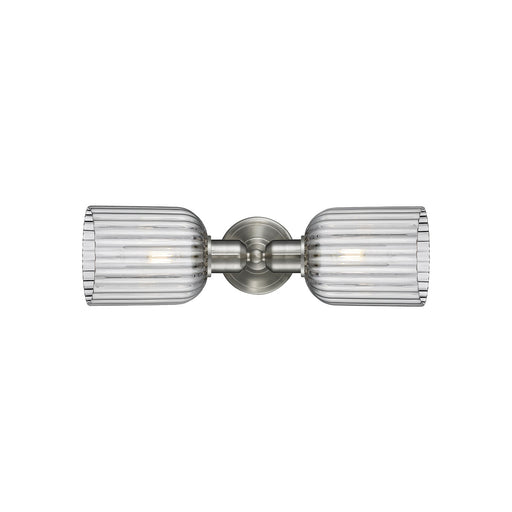 Innovations Bridal Veil 17in 2-Light Vanity Light | Industrial Brushed Satin Nickel and Light Smoke Ribbed Glass | Bathroom | Model 900-2W-SN-G559-5SM