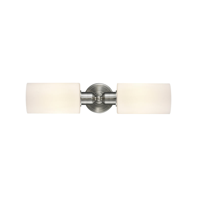 Innovations Clymer 17in 2-Light Linear Bath Vanity Light | Industrial Brushed Satin Nickel and Matte White Glass | Bathroom Vanity | Model 900-2W-SN-G801
