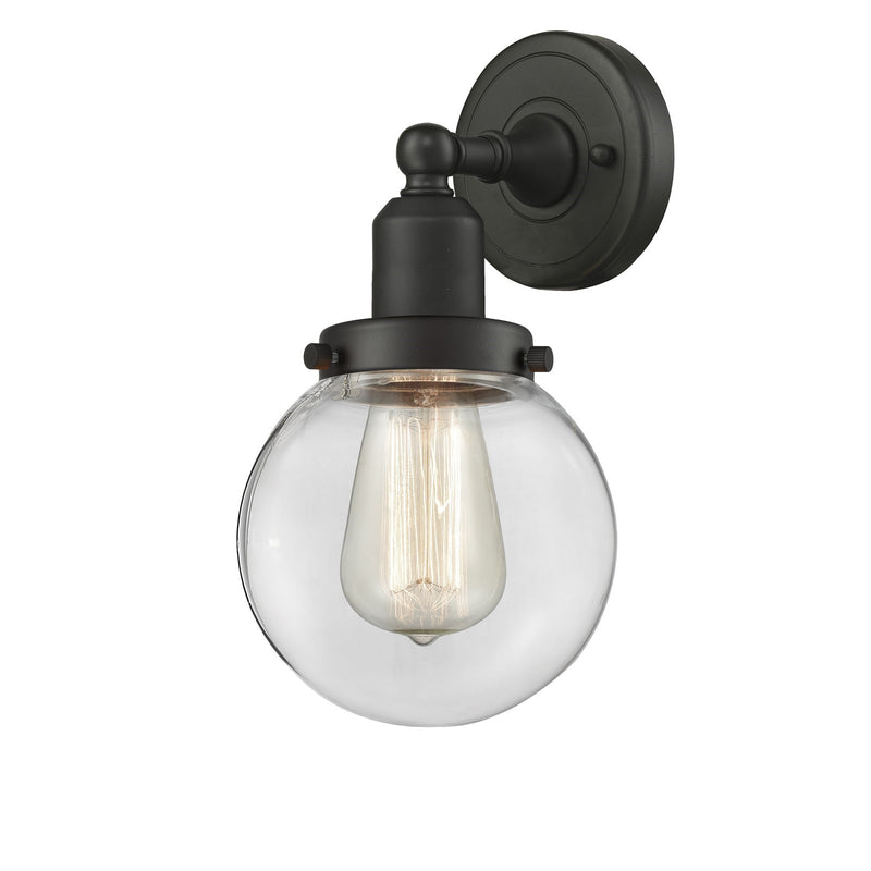 Innovations Beacon 6in 1-Light Wall Sconce | Industrial Oil Rubbed Bronze Steel and Clear Glass | Hallway & Bedroom Accent | Model 900H-1W-OB-G202-6
