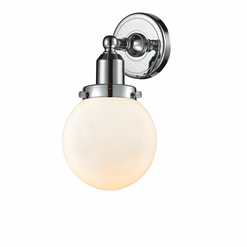 Innovations Beacon 6in 1-Light LED Wall Sconce | Transitional Polished Chrome and Matte White Frosted Glass | Hallway & | Model 900H-1W-PC-G201-6-LED