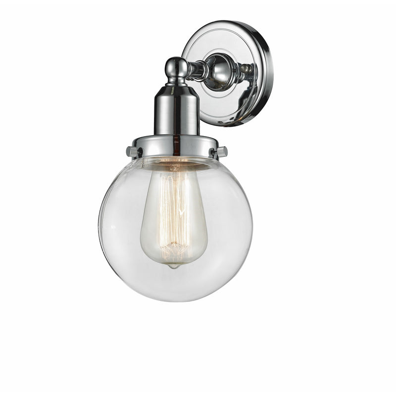 Innovations Beacon 6in 1-Light LED Wall Sconce | Transitional Polished Chrome and Clear Glass | Hallway & Bedroom Accent | Model 900H-1W-PC-G202-6-LED