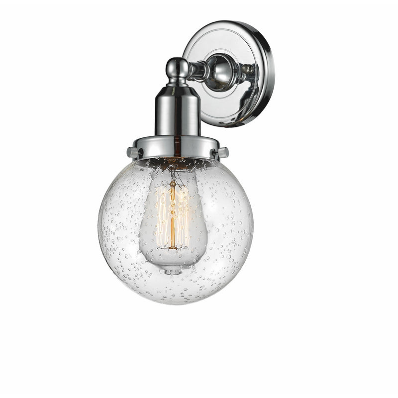 Innovations Beacon 6in 1-Light LED Wall Sconce | Industrial Polished Chrome and Seedy Glass | Hallway & Bathroom Accent | Model 900H-1W-PC-G204-6-LED