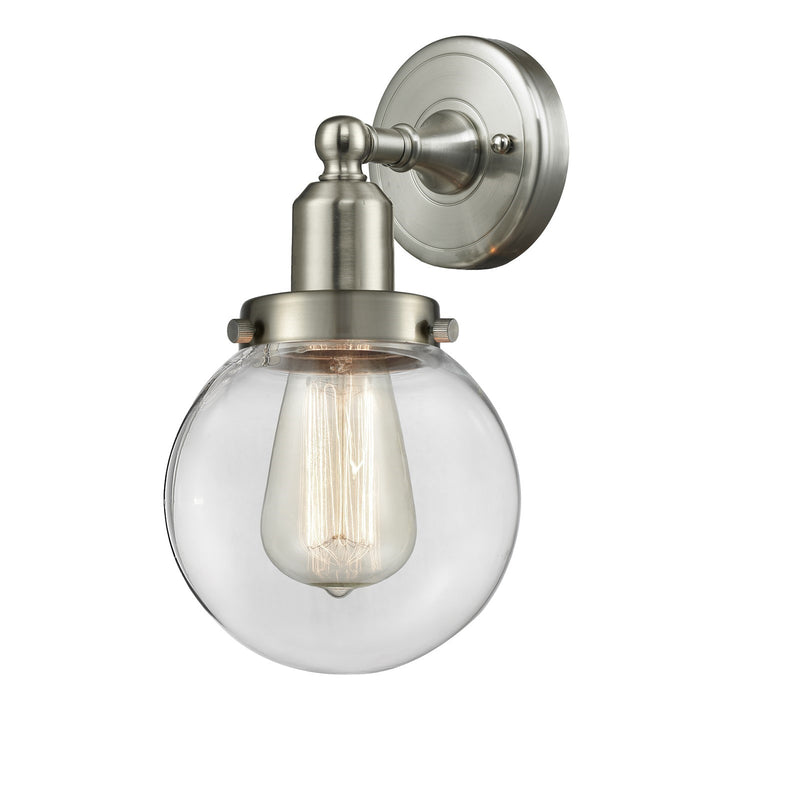Innovations Beacon 6in 1-Light Wall Sconce | Industrial Brushed Satin Nickel and Clear Glass | Hallway & Bathroom Accent | Model 900H-1W-SN-G202-6