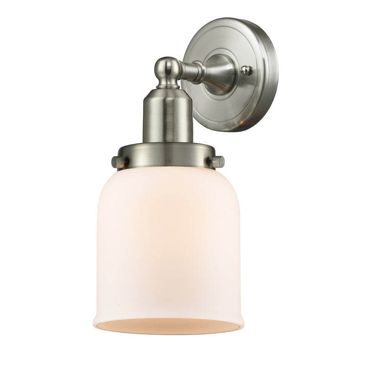 Innovations Bell 5in 1-Light Bath Vanity Light | Industrial Farmhouse Brushed Satin Nickel and Matte White Frosted Glass | Bathroom | Model 900H-1W-SN-G51