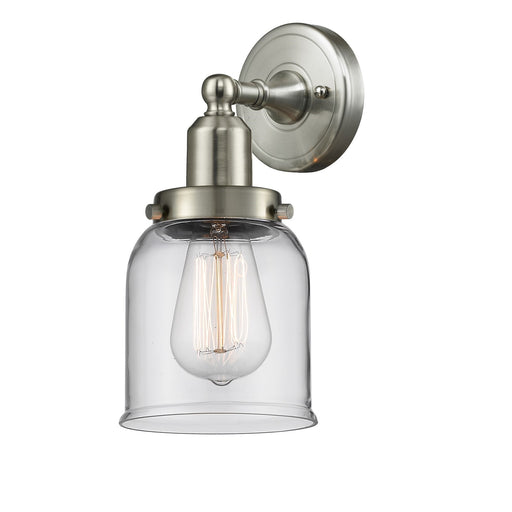 Innovations Bell 5in 1-Light Bath Vanity Light | Industrial Farmhouse Brushed Satin Nickel and Clear Glass | Bathroom Vanity | Model 900H-1W-SN-G52-LED