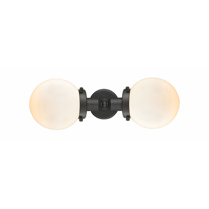 Innovations Beacon 19in 2-Light Bath Vanity Light | Industrial Oil Rubbed Bronze and Matte White Glass | Bathroom Vanity | Model 900H-2W-OB-G201-6