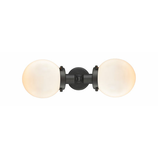 Innovations Beacon 19in 2-Light LED Bath Vanity Light | Industrial Oil Rubbed Bronze and Matte White Glass | Bathroom Vanity | Model 900H-2W-OB-G201-6-LED