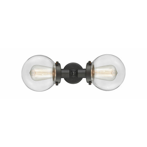 Innovations Beacon 14in 2-Light Bath Vanity Light | Industrial Oil Rubbed Bronze and Clear Glass | Bathroom Vanity | 14 x 11 in | Model 900H-2W-OB-G202-6