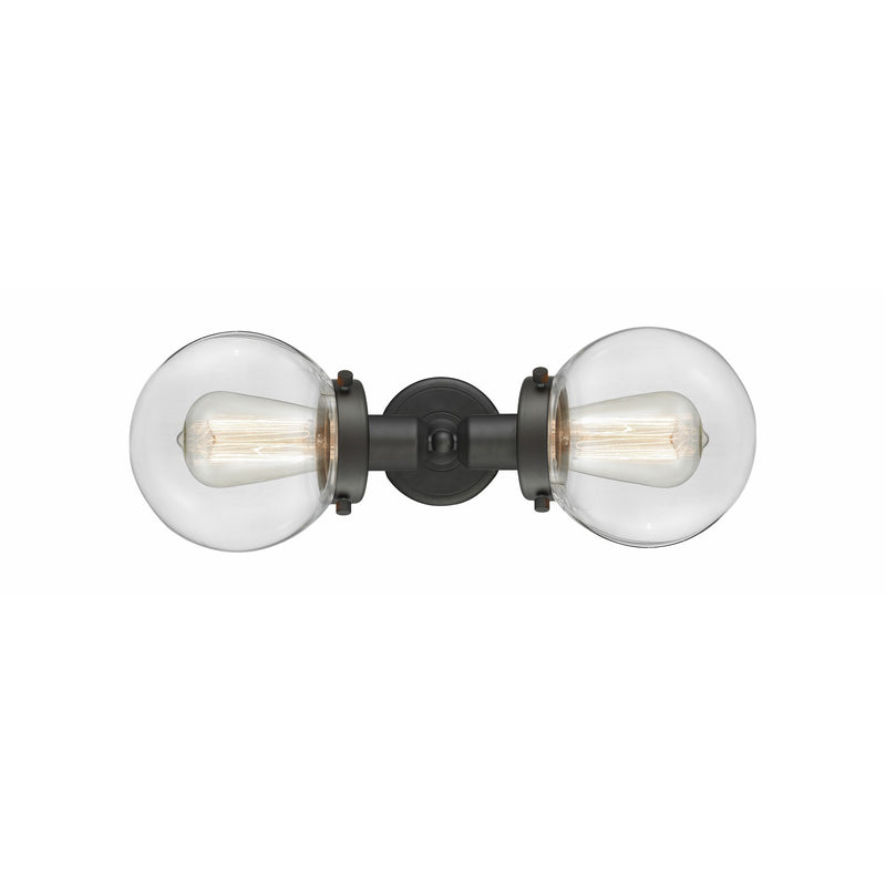 Innovations Beacon 14in 2-Light LED Bath Vanity Light | Industrial Oil Rubbed Bronze and Clear Glass | Bathroom Vanity | Model 900H-2W-OB-G202-6-LED