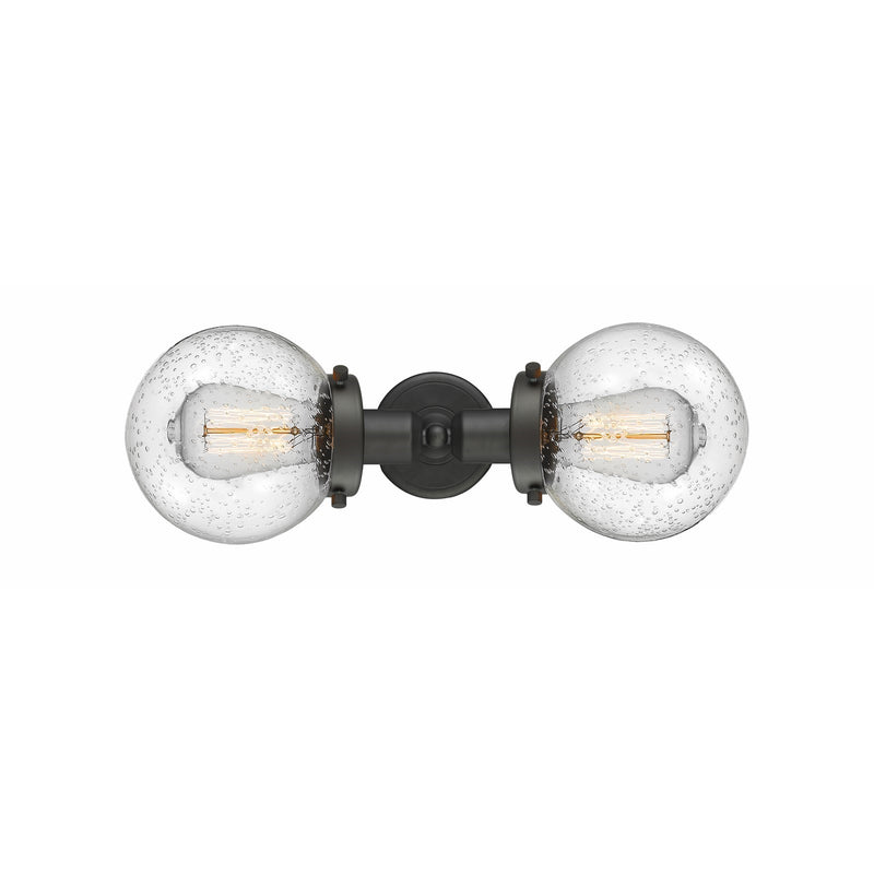 Innovations Beacon 14in 2-Light LED Bath Vanity Light | Industrial Oil Rubbed Bronze and Seedy Glass | Bathroom Vanity | Model 900H-2W-OB-G204-6-LED