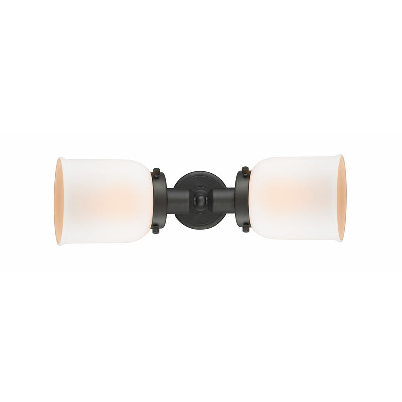 Innovations Bell 18.5in 2-Light Bath Vanity Light | Industrial Oil Rubbed Bronze and Matte White Glass | Bathroom Vanity | Model 900H-2W-OB-G51