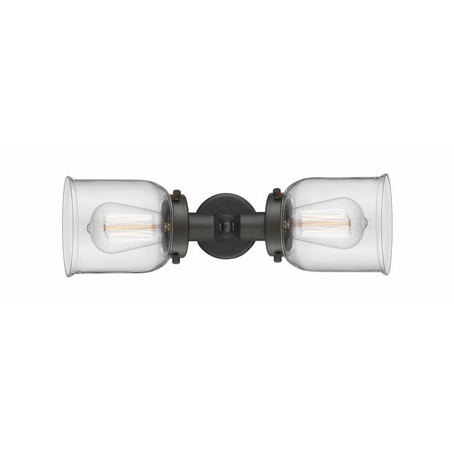 Innovations Bell 19in 2-Light Bath Vanity Light | Oil Rubbed Bronze Steel and Clear Glass | Bathroom Vanity & Powder Room | Model 900H-2W-OB-G52-LED